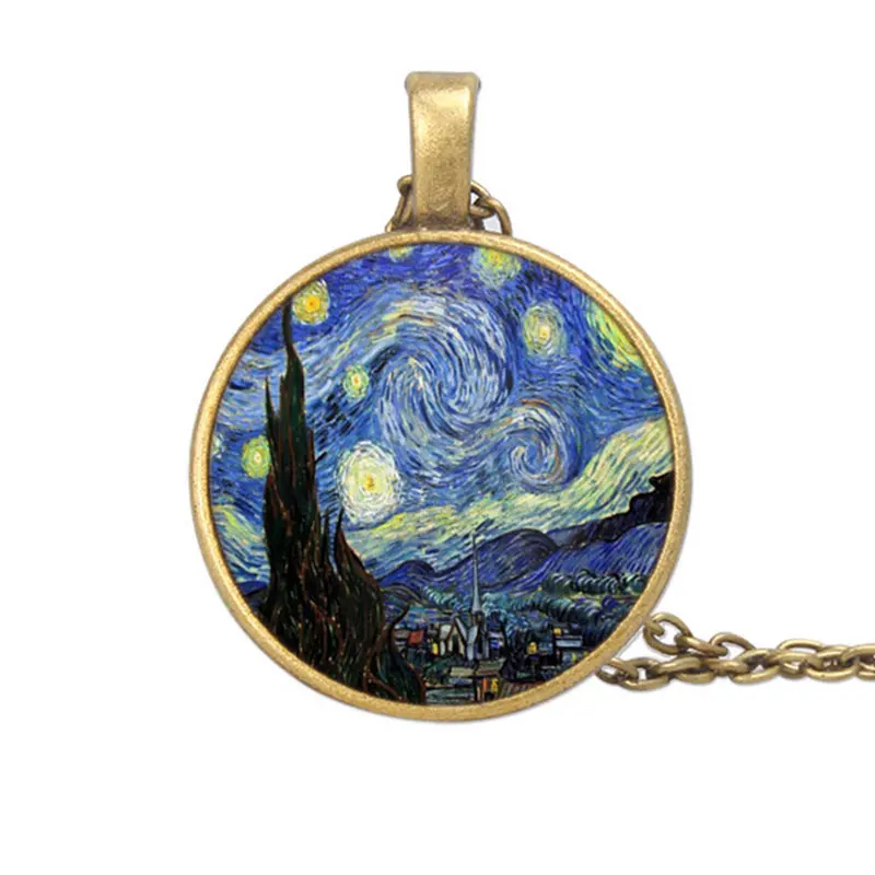 

The Starry Night Pendant Van Gogh The Starry Night Necklace Glass art photo Pendant Necklace art gift for her or him HZ1 2021