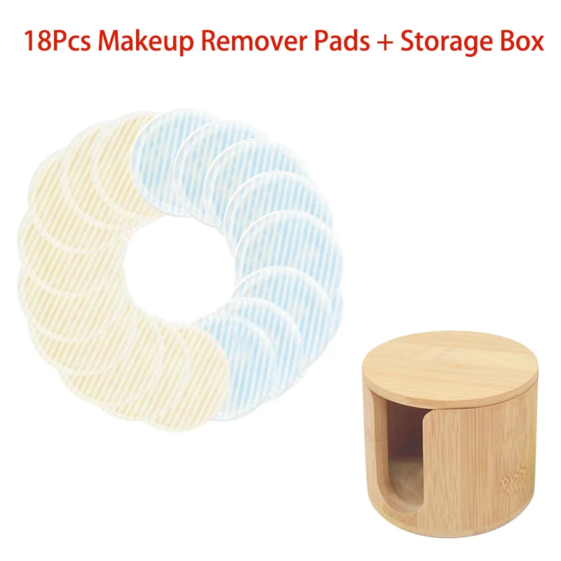 

Reusable Cotton Pads Makeup Remover Pads 18Pcs Washable Round Bamboo Make Up Pads Nursing Skin Care Pads With Storage Box