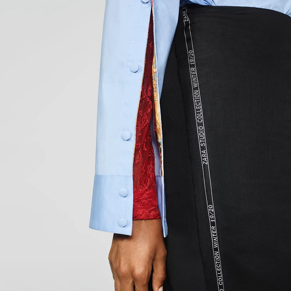 Женская свободная рубашка ZA модная дизайнерская с отложным воротником длинными