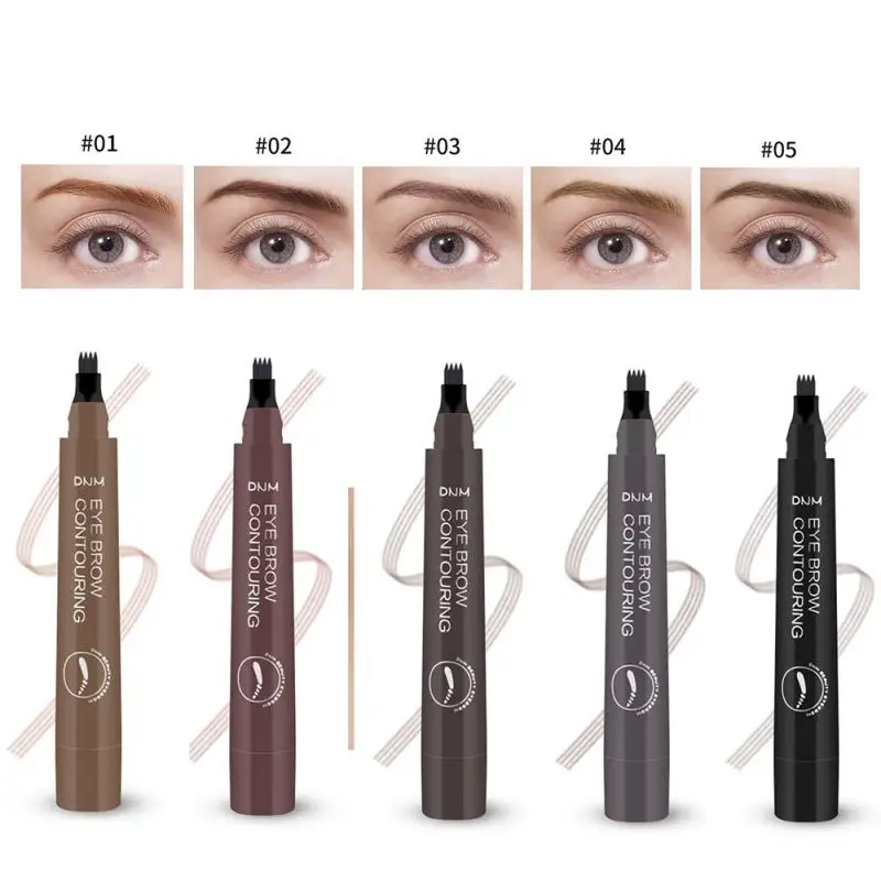 

New 4 Points Eyebrow Pen 5 Colors Liquid Brow Pencil Dark Brown Microblading Eyebrow Pencil Waterproof Eyebrow Tattoo Pen