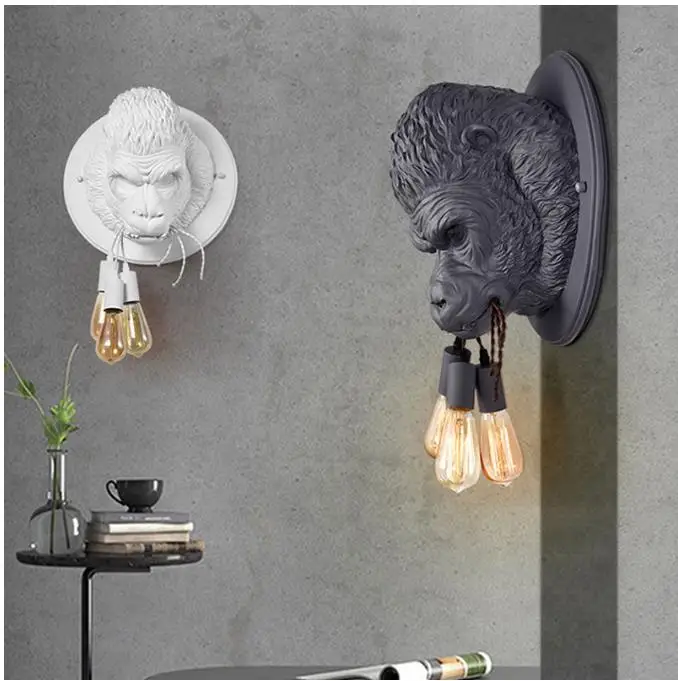 Nordic Resin Gorilla Wall Lamp Retro Modern Led Wall Sconce Home Loft Bedroom Bedside Home Decor Wall Light Fixtures Luminaire