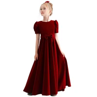 christmas flower girl dresses 2021 corduroy elegant long princess party pageant dress bow glitter formal kids birthday gown