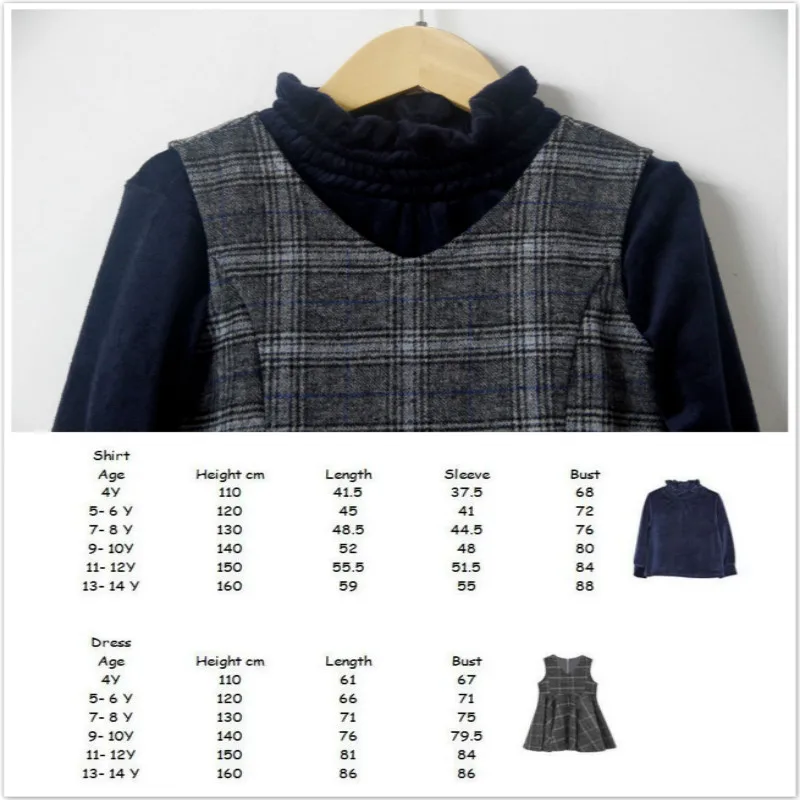 Платье для девочек зимнее платье корейское клетчатое бархатное принцессы