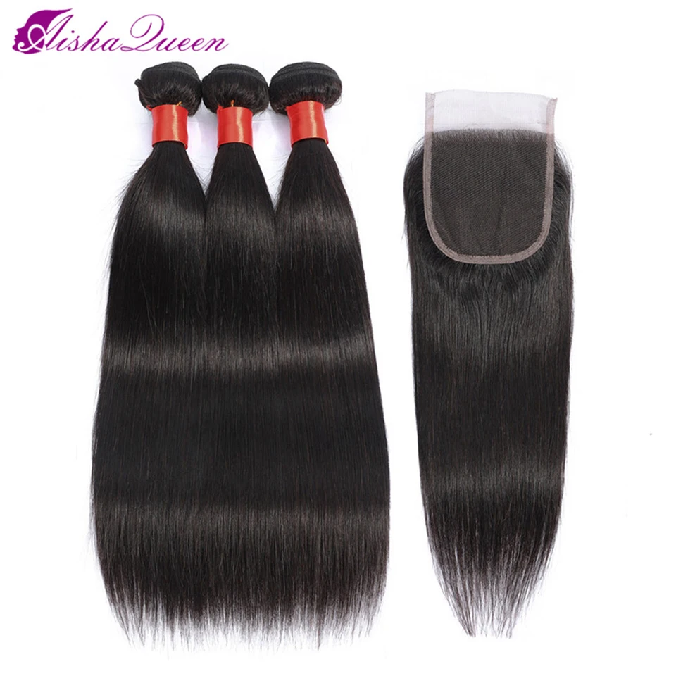 

Aisha Queen Peruvian Hair Weave Bundles With Closure Non-remy Human Hair Natural Color 3 Bundles With Closure