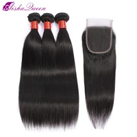 aisha queen peruvian hair weave bundles with closure non remy human hair natural color 3 bundles with closure