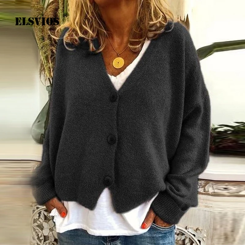 Женский трикотажный свитер на пуговицах элегантный Свободный кардиган с