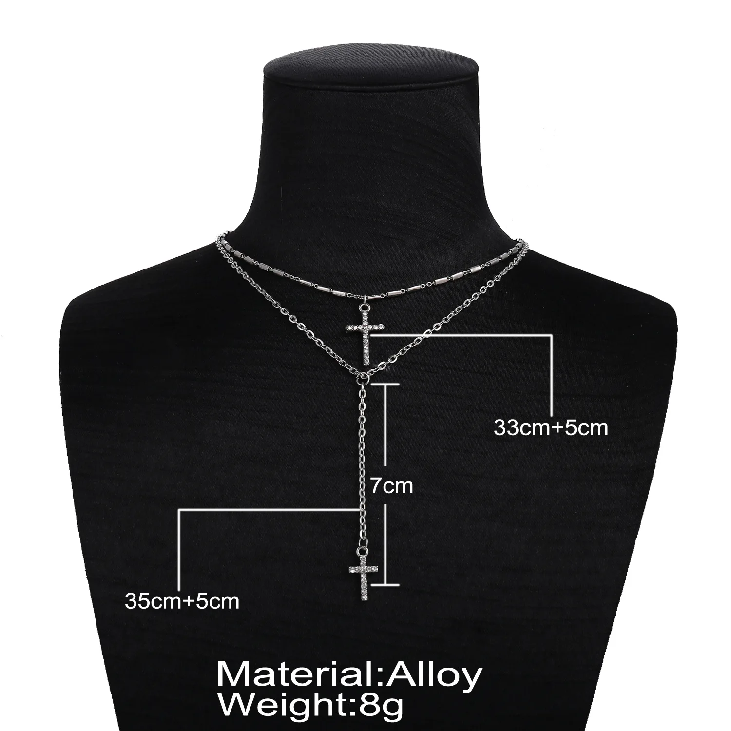 Женское многослойное ожерелье FN цепочка с двойным крестом и кристаллами на шее