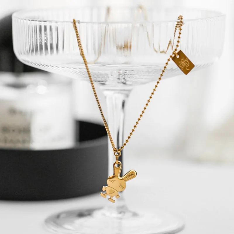 

Bunny necklace for women stainless steel gold cute rabbit animal pendant clavicle necklace for kids girls trendy women 2021