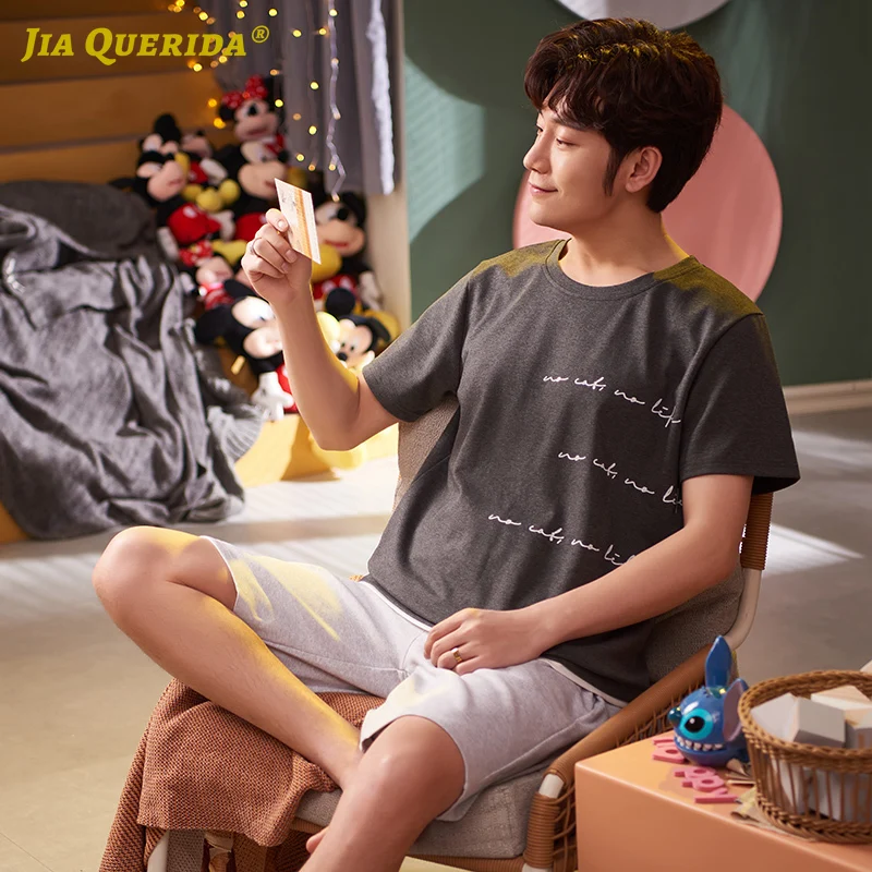 

Casual Style Fashion Style Crew Neck Short Sleeve Short Pants Pajama Set Solid New Summer Loungewear Man Clothes Sleepwear