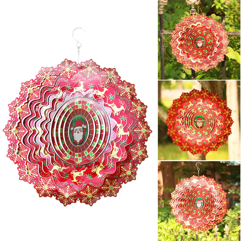 

Creative Santa Claus Wind Spinner 3D Stainless Steel Wind Chime Pendant for Home Garden Courtyard Decoration HANW88