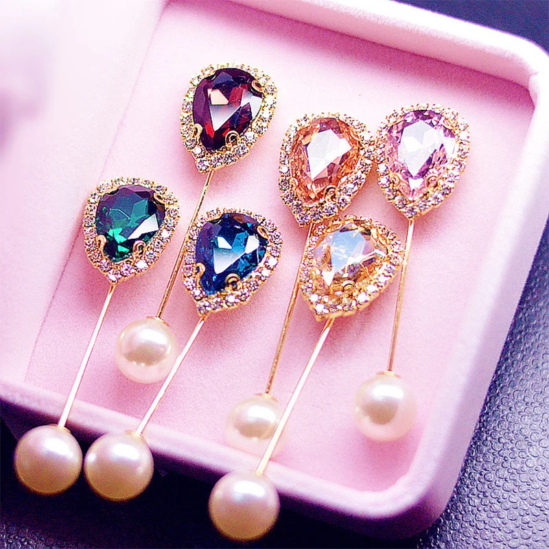 

Fashion Geometry Rhinestone Brooch Islamic Wedding Water Drop Flower Brooch Boutonniere Pearl Pin Lapel Hijab Head Scarf Women