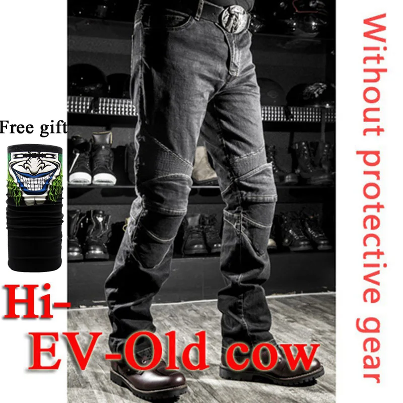 Hi-Old cow Black Высокое качество с подкладкой! Штаны для езды на мотоцикле, штаны для езды на велосипеде, рыцарские штаны, внедорожные брюки, 719 синие дышащие мотоциклетные джинсы - Цвет: Hi-Old cow Black