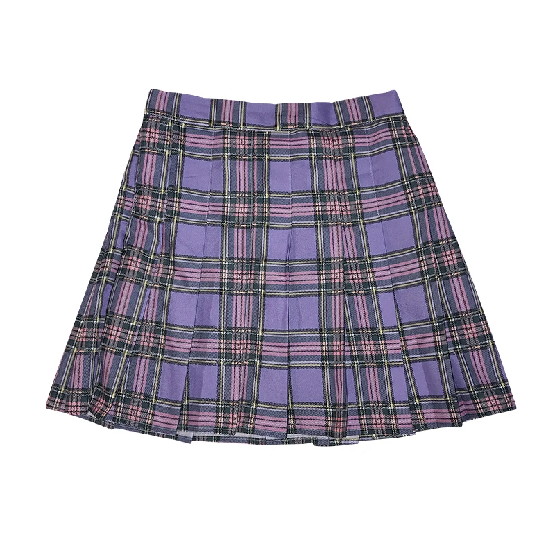 

S 2XL New School Skirts Harajuku Purple Plaid High Waist Pleated Skirt Female Cute Mini Women Skirt Preppy Style Summer Skirt