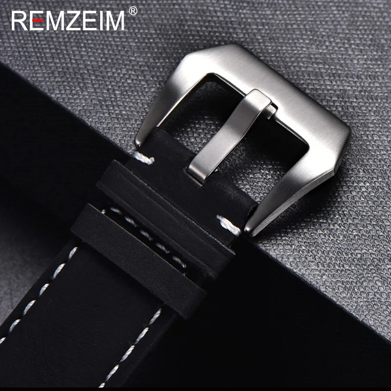 REMZEIM New Black Brown Blue Red Retro Matte Leather Watch Band 18 20 22 24mm Leather Strap Stainless Steel Buckle Watchbands