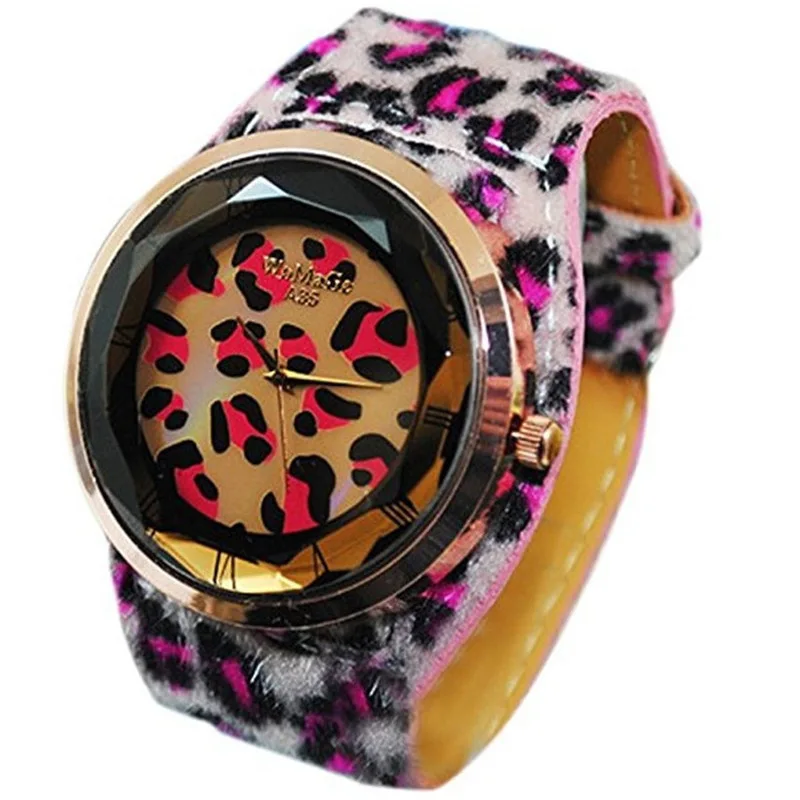 Последняя мода Леопардовый принт большой циферблат кварцевых часов женские