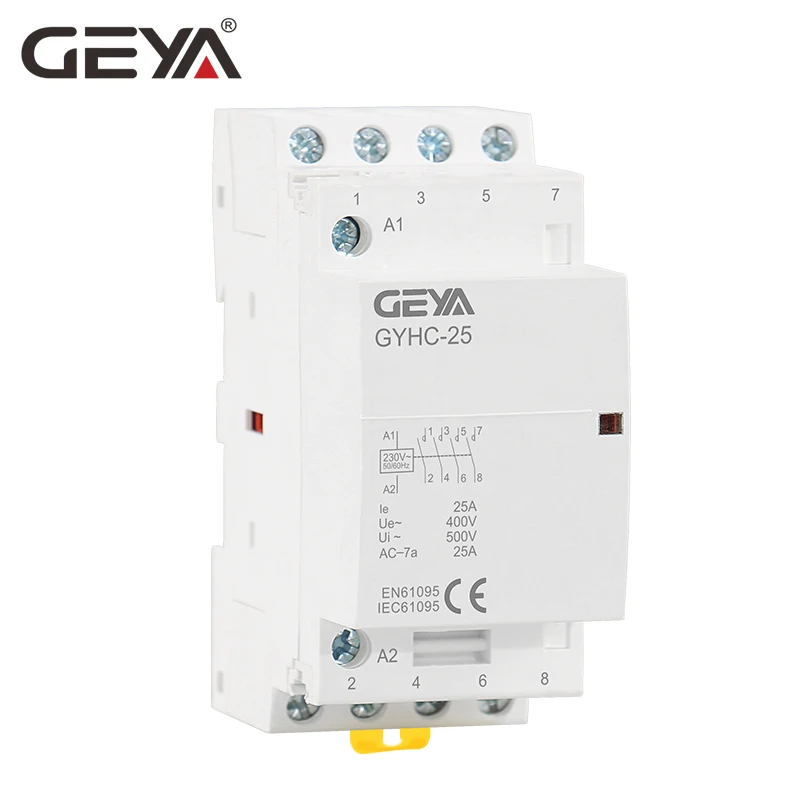 

GEYA GYHC 4P 16A 20A 25A 220V/230V 50/60HZ Din rail Household AC Modular Contactor 4NO OR 2NO2NC