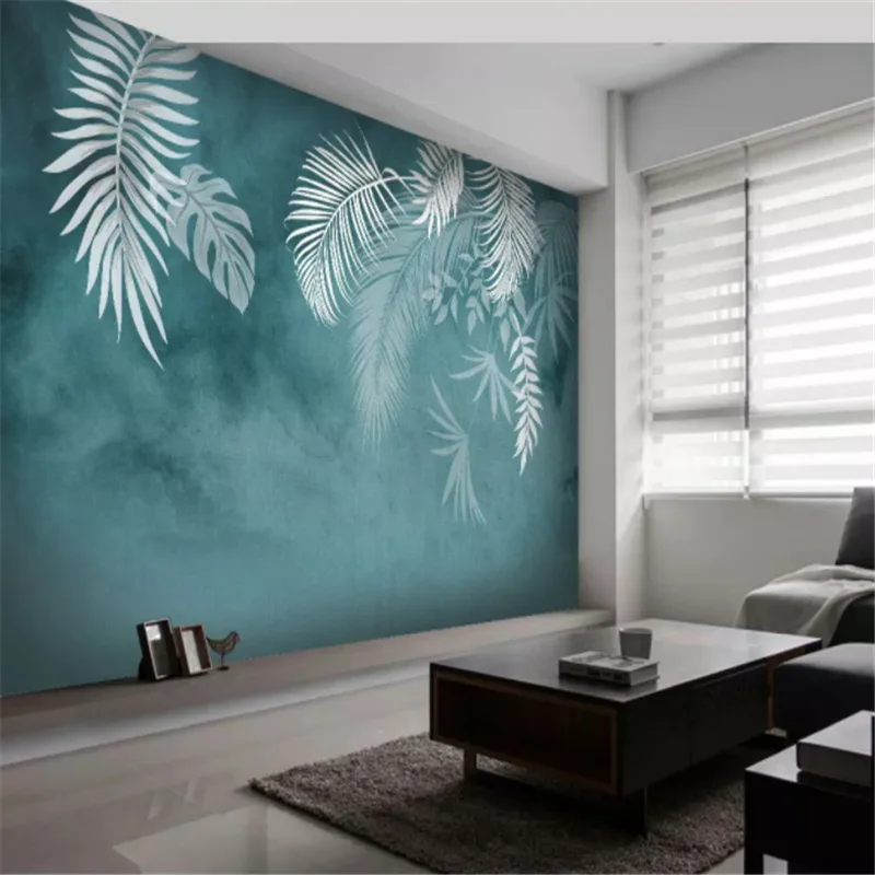 3D Wallpaper Modern Green Leaves Watercolor Hand-painted Pastoral Fresco Living Room TV Bedroom Wall Painting Papel De Parede |