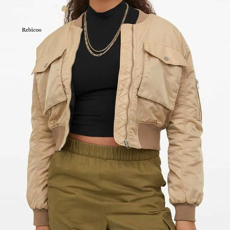 

Autumn Women Short Baseball Jackets Casual Solid Zipper Loose Bomber Coat Female Outwear Tops Chaqueta Mujer