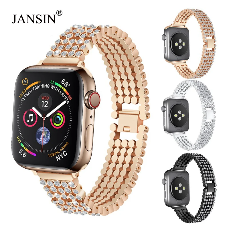 Женский браслет со стразами для Apple Watch 38 мм 42 из нержавеющей стали ремешок 40 44