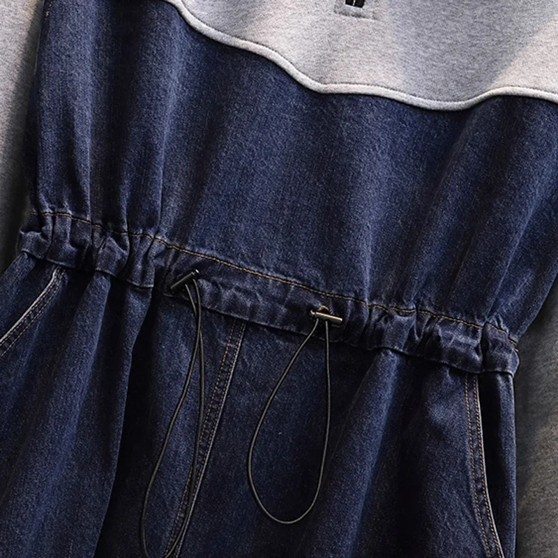 

Spring Autumn Women Clothing Cowboy Patchwork Sport T Shirt Dress Long Sleeve Midi Dress Large Plus Size 4XL Slim Party Vestidos