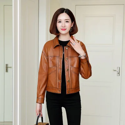 

MESHARE Women Spring Genuine Real Sheep Leather Jacket R25