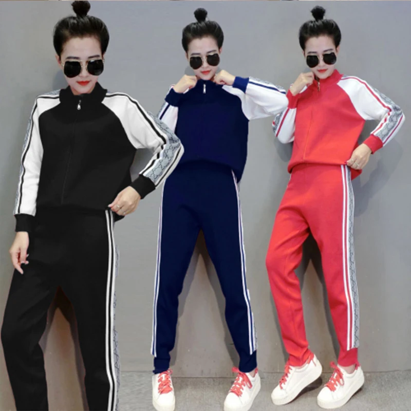 Модный женский осенний вязаный кардиган+ брюки, Женский костюм для спорта и отдыха, новинка