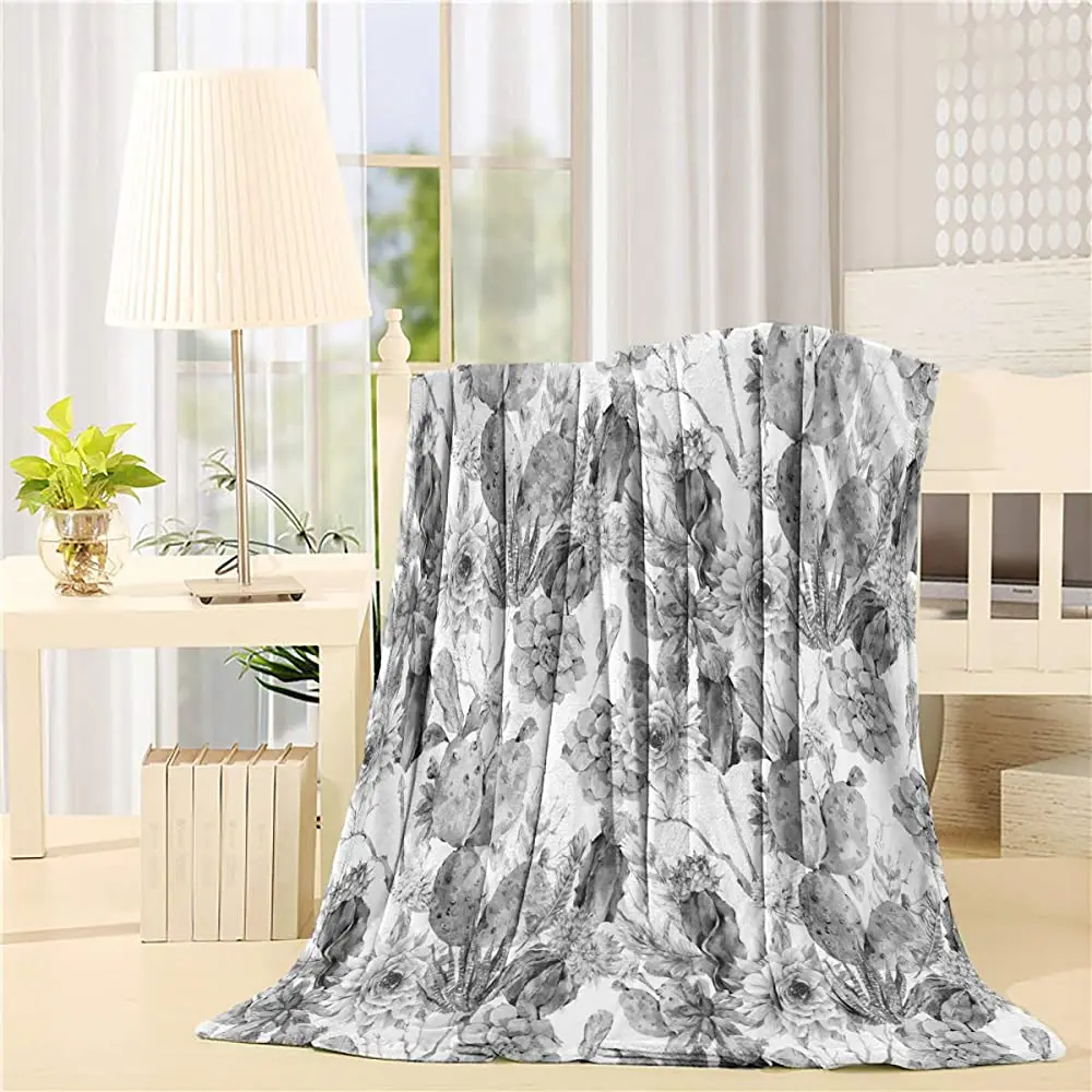 

Фланелевое покрывало для душа, дышащее мягкое одеяло для кровати с акварельным рисунком тропических кактусов, растений и цветов