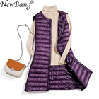 Женский Длинный жилет NewBang 4XL, ультралегкие пуховые жилеты, женский пуховик, длинный приталенный, без воротника