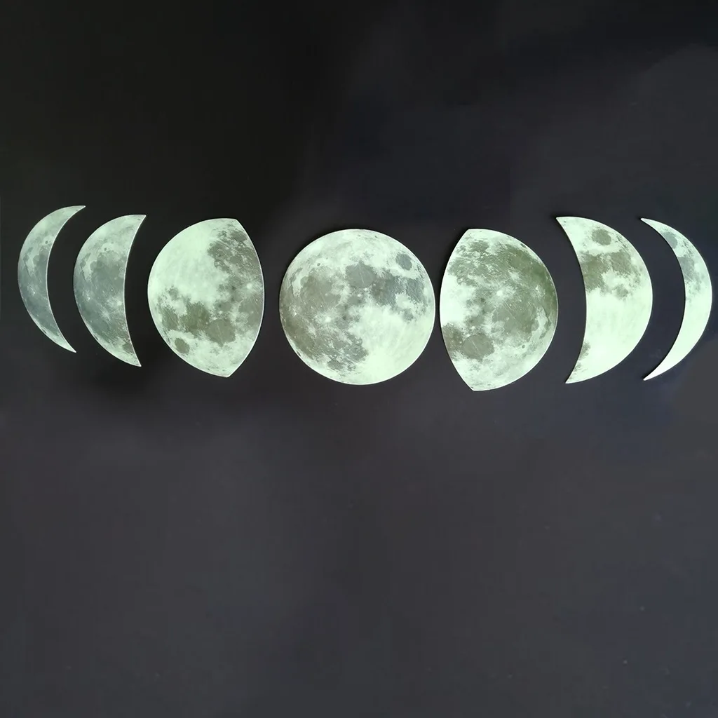 

PVC Night Light 13cm Moon Phase Fluorescence 20cm Moon Creative Moon Sticker Room Living Room Study Decoration Wall Sticker