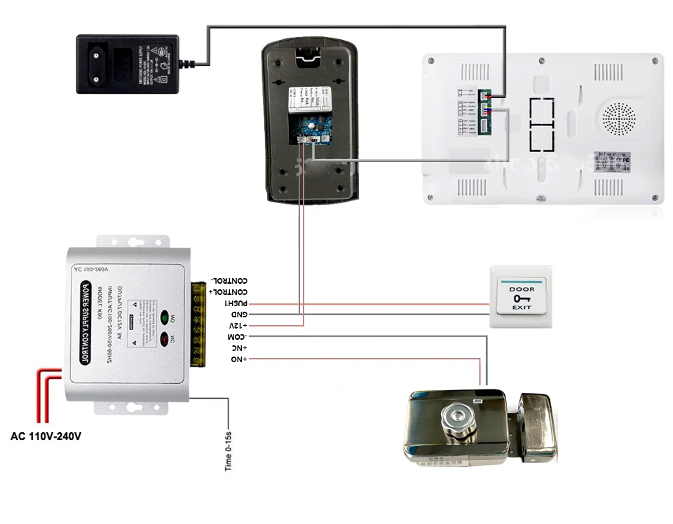 

7" Video Door Phone Kit with ID Keyfobs + Electric Lock + Power Supply+ Door Exit for villa Video Doorbell video Intercom System