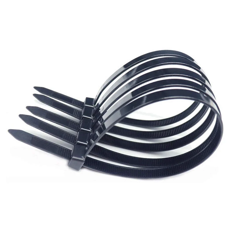 100PCS/bag Self-locking plastic nylon tie black White Zip wraps strap nylon cable tie fastening ring 200/300mm Loop Wire Wrap