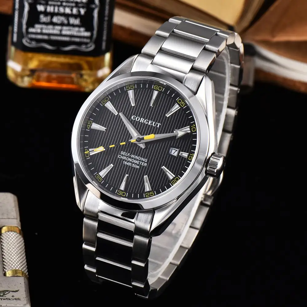 Мужские автоматические механические часы с календарем из нержавеющей