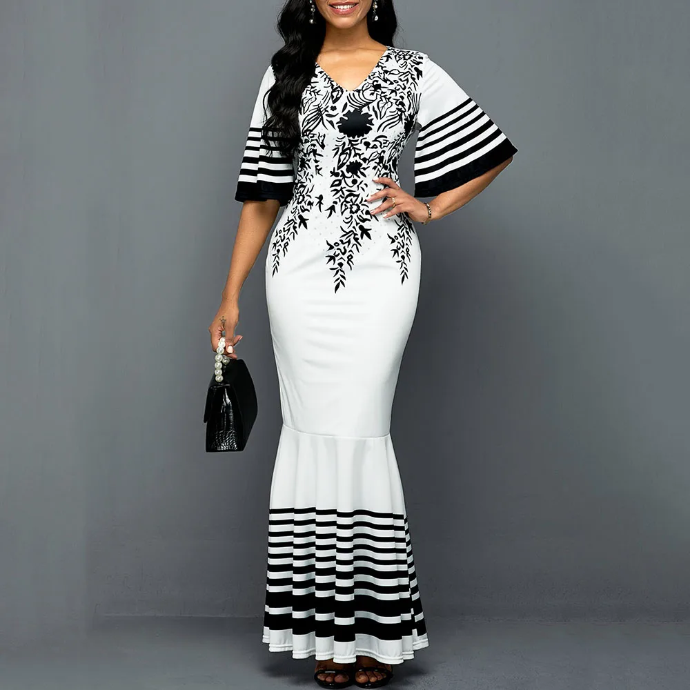 Белое Африканское женское платье Русалочки 2020 летнее с цветочным принтом и