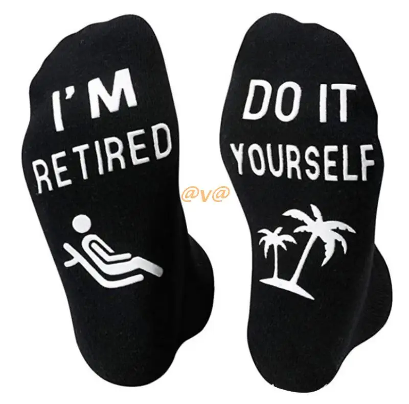 

Unisex Novelty Funny Sayings Anti-Slip Socks Do Not Disturb Do It Yourself I Am Retired Phrase Cotton Retirement Hosiery
