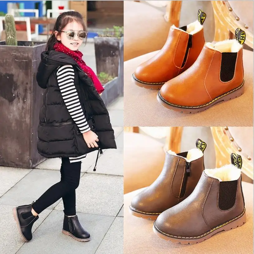 Новинка зимы 2018 утепленные Длинные Плюшевые кожаные короткие Ботинки Martin в стиле