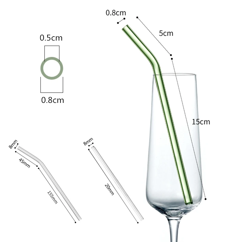 

200*8mm Clear Glass Straws for Smoothies Cocktails Drinking Straws Healthy Reusable Eco Friendly Straws with Cleaning Brush
