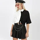 Женская готическая рубашка на пуговицах, повседневный укороченный топ в стиле пэчворк, Черный и Белый контрастный пупковый топ в готическом стиле, кардиган с лацканами