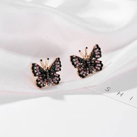 colorful rhinestone inlaid butterfly stud earrings gold color metal butterfly piercing earrings elegant women party jewelry