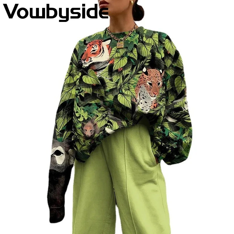 

Animal Print Casual Fashion Spring and Autumn New Women's Sweatshirts Long Sleeved Round Neck Loose T-shirt