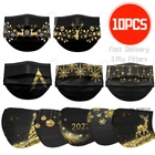 10 шт., одноразовые маски для лица с принтом золотого лося