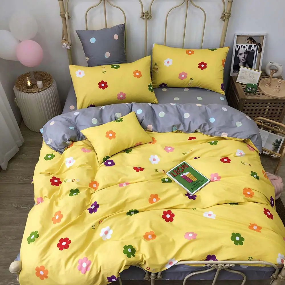 2019 INS цветы Желтый набор пододеяльников дети плоский лист хлопок постельное