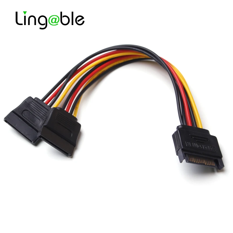 Переходник Lingable SATA кабель разветвитель питания 15 Pin папа серийный ATA x 2 Female кабели