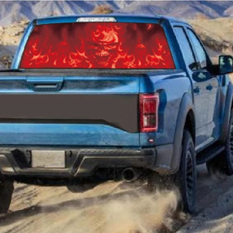 

Red Flame Skull for Truck Jeep Suv Pickup 3D Rear Windshield Decal Sticker Decor Rear Window Glass Poster 53.1X14.2 Inch