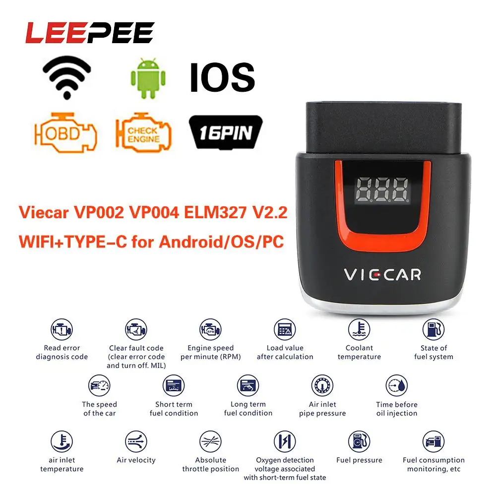 

Viecar VP004 VP002 ELM327 V2.2 Car Diagnostic Auto Tool WIFI ELM 327 OBD2 Elm327 OBD USB Scanner Code Reader For Android/IOS