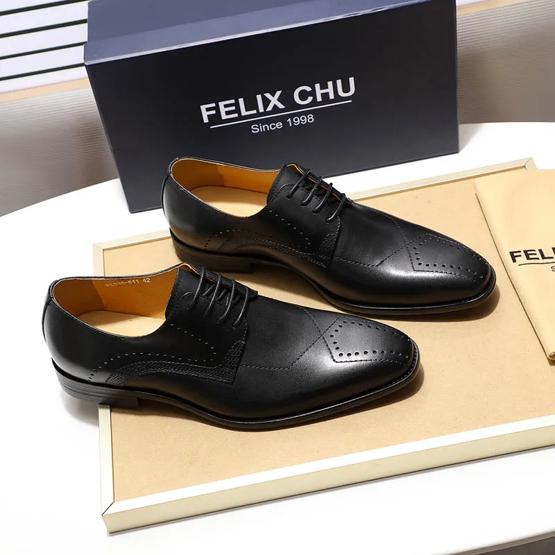 Black Felix CHU/Роскошные Мужские модельные туфли из натуральной кожи с острым носком; броги; туфли дерби; Цвет зеленый, черный; мужская обувь на шнуровке; официальная обувь из кожи - Цвет: Black