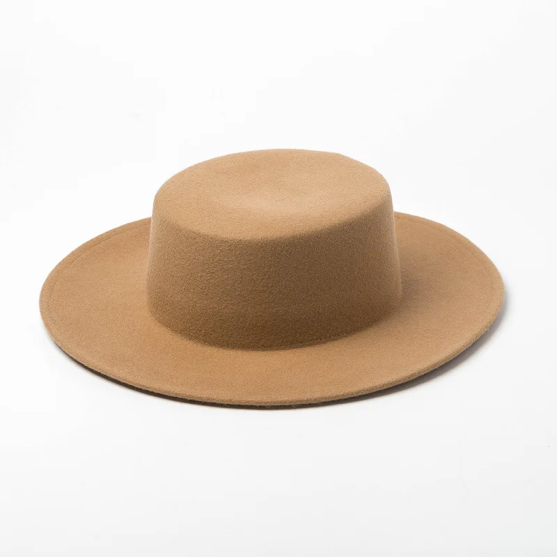 Оптовая продажа осенне-зимняя шерстяная шляпа Fedoras для женщин однотонная плоская