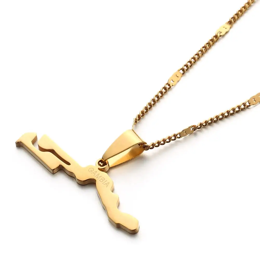 Ожерелье из нержавеющей стали карта Гамбии цвет золото ювелирные изделия |