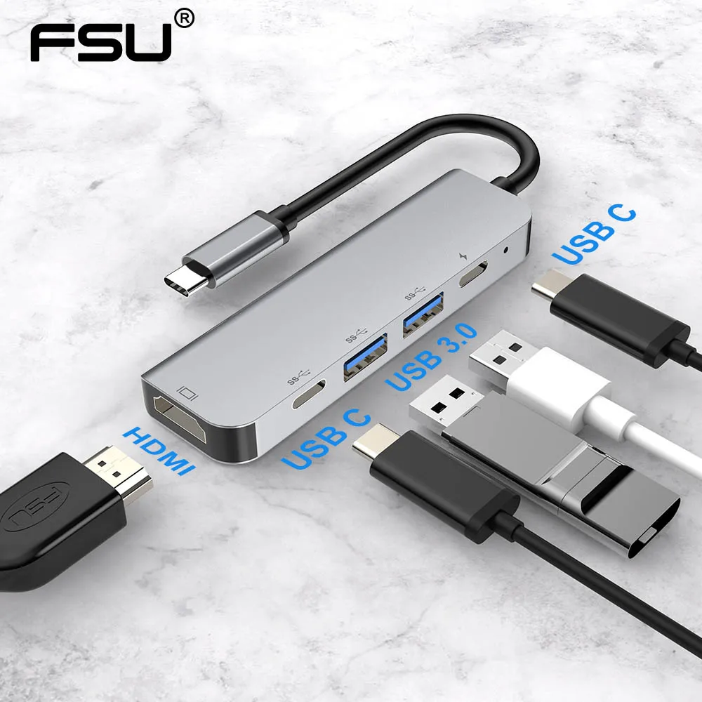 FSU USB C концентратор Thunderbolt 3 Type к HDMI 4K UHD 87W PD Быстрая зарядка 0 HIB 1000 Мбит/с