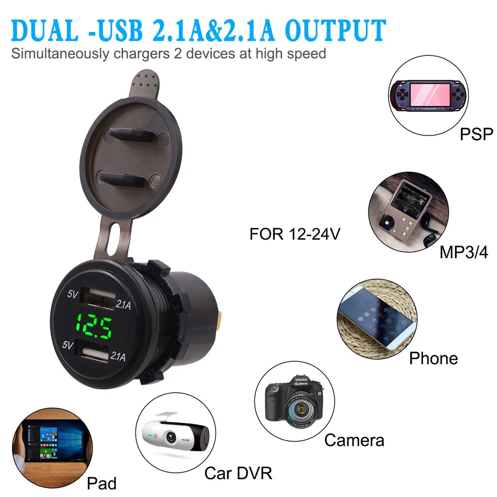 Wupp устройство для автомобиля с двумя портами USB Зарядное устройство с автомобилем для отображения напряжения Зарядное устройство цифровой вольтметр быстрой зарядки 12V 3.1A/4.2A для мотоциклов# a801y30