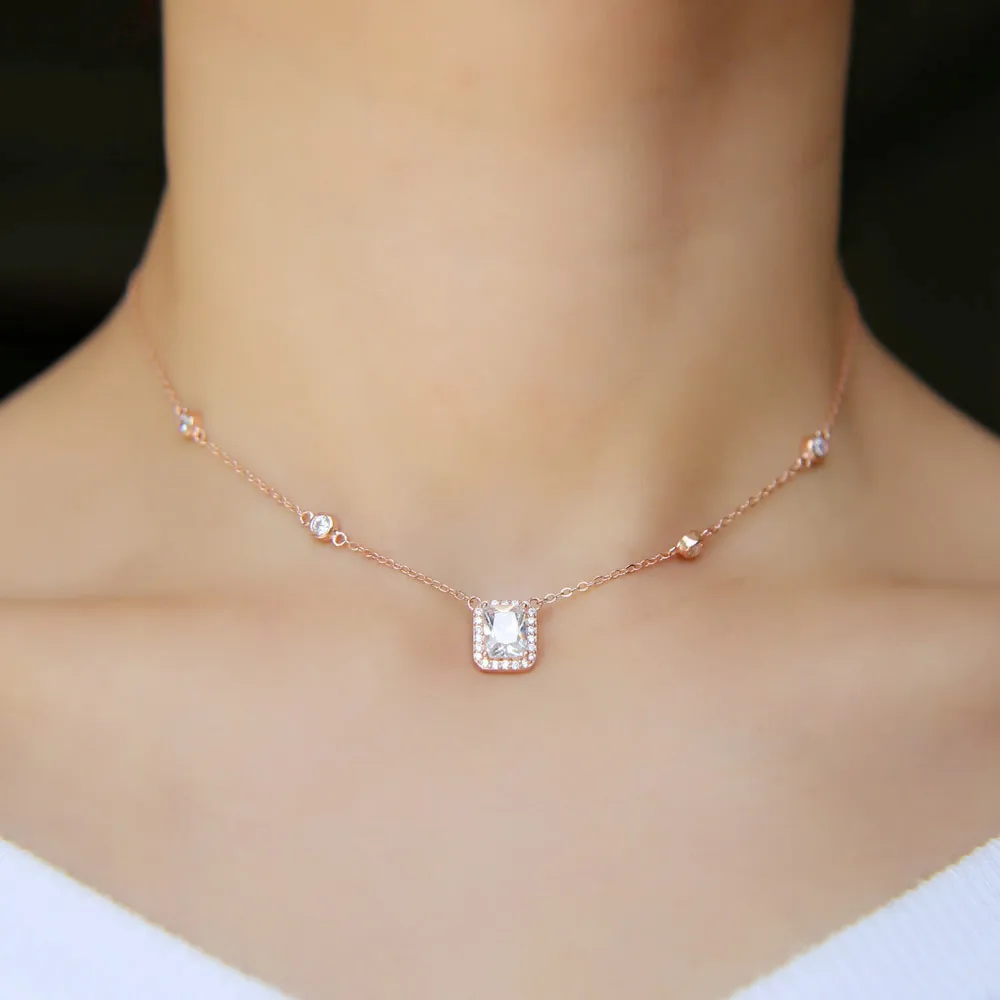 Розовое золото Цвет квадрат Искрящийся Кубический Цирконий Серебро 925 пробы cz